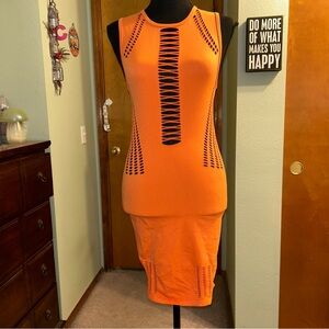 Urban Outfitters iets frans orange sleeveless mini dress bodycon cutouts size M